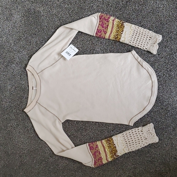 NWT Free People Mix Thermal Cuff Long Sleeve Y2K Top women boho - Picture 5 of 12